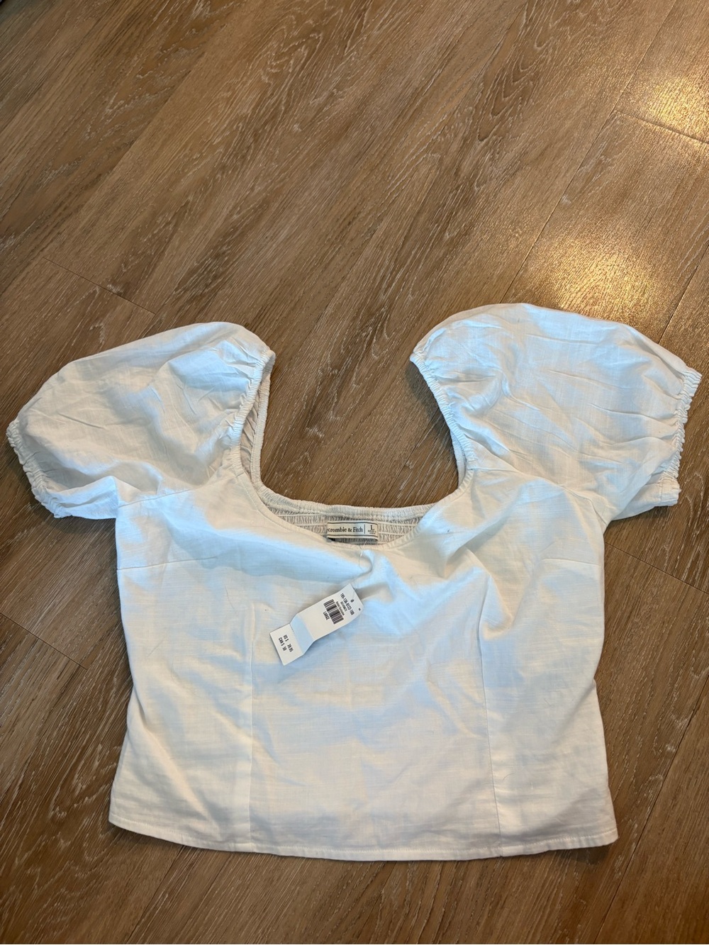 Abercrombie & Fitch White Puff Sleeve Square Neck Crop Top